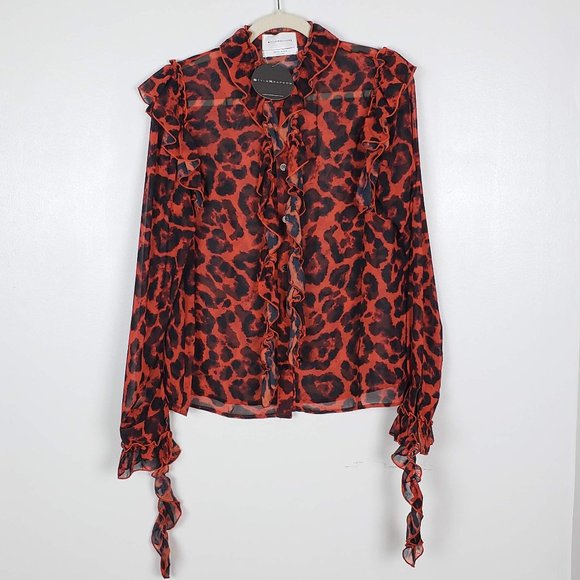 StyleKeepers Leopard-Print Ruffle Top- Red - Picture 3 of 8